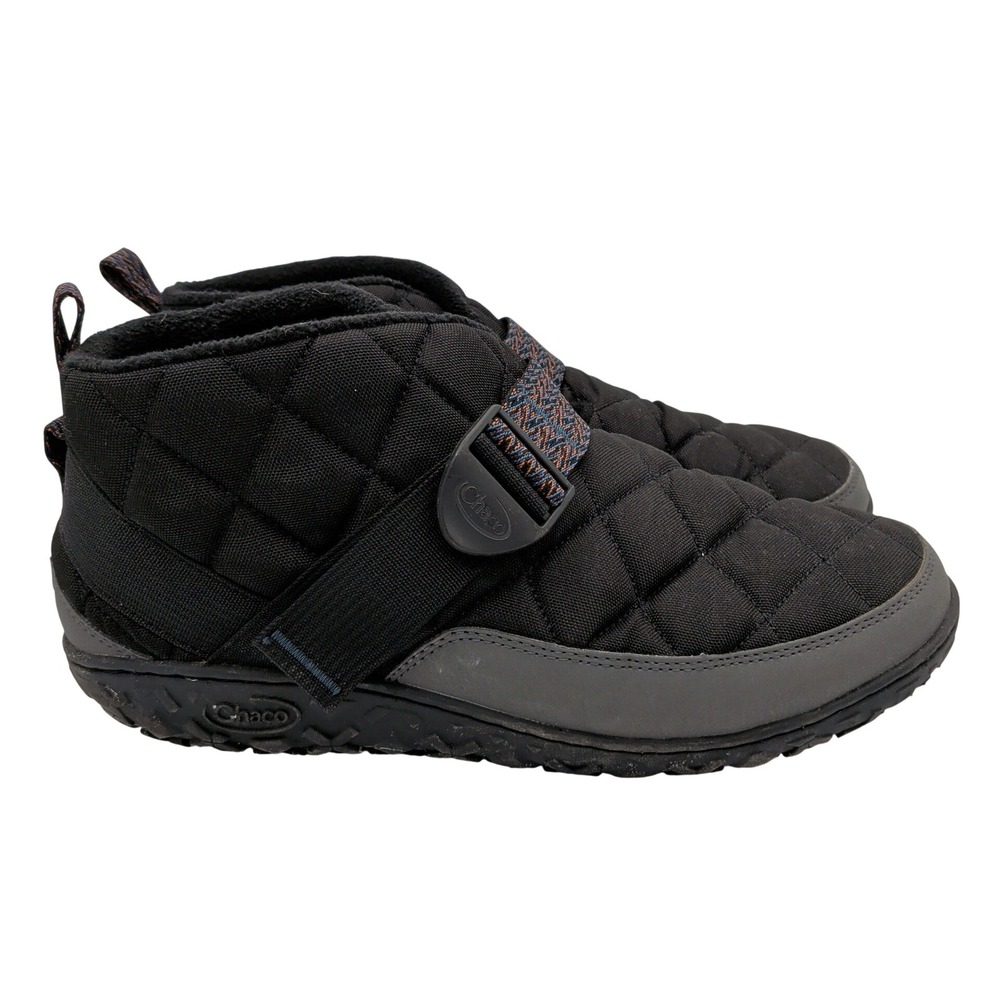 Chaco Ramble Puff Linear Men 12 Black Quilted Insulated Buckle Bootie Slippers